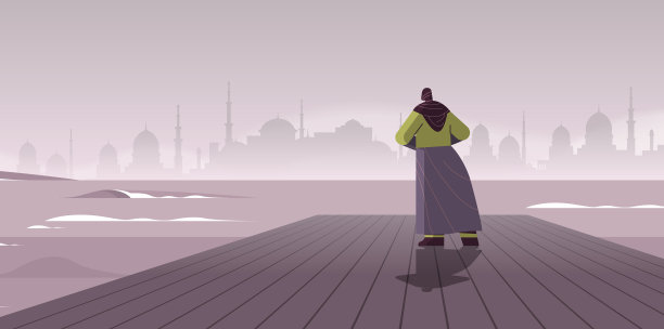 后视镜阿拉伯女商人站在木头上图片下载