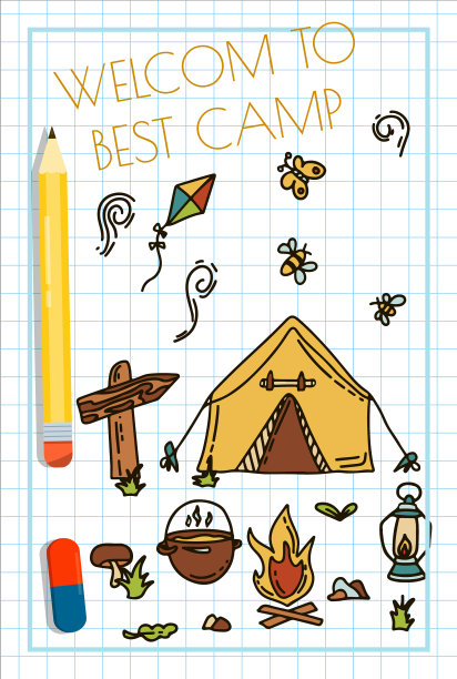 涂鸦露营横幅，写生远足图片下载