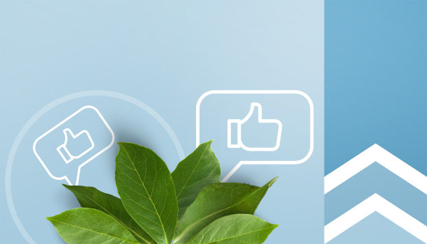 抽象的背景。绿色拇指为生态地球日和绿色树叶在蓝色背景。复制空间，数字，横幅- 3d渲染图片下载