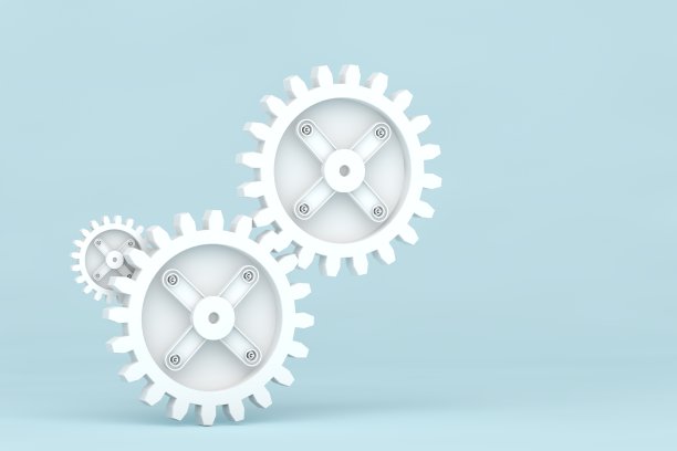 白色齿轮象征团队合作理念图片下载