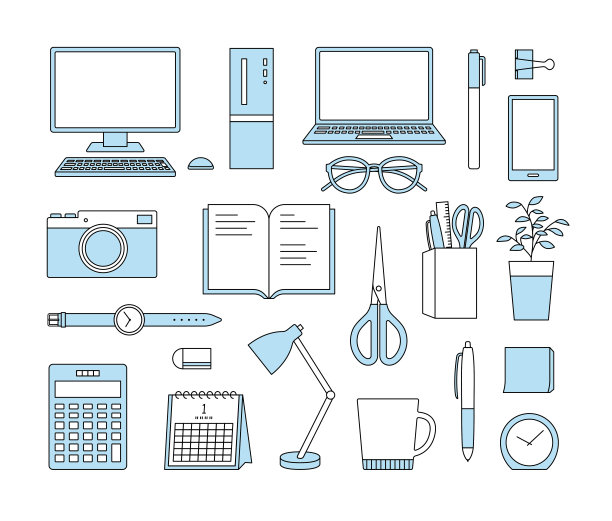一套与计算机和智能手机等商业相关的插图。图片下载