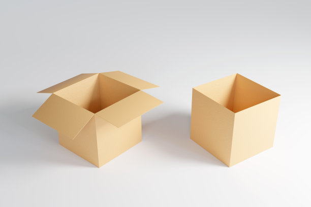 打开空棕色纸板3d盒子。白色背景上的阴影模型模板纸盒。方格式。交付的概念。3 d渲染插图。图片下载