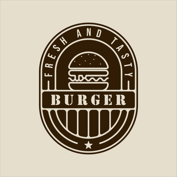 汉堡或汉堡符号复古矢量插图模板图标图形设计。标志或标签快餐标志和标志图片下载