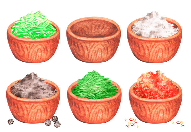 杯和香料。水彩插图。孤立在一个白色的背景。为设计。图片下载