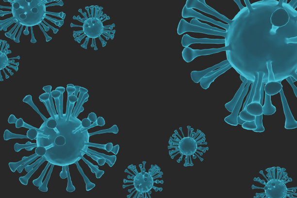 3D病毒模型，蓝色色调与黑色背景图片下载