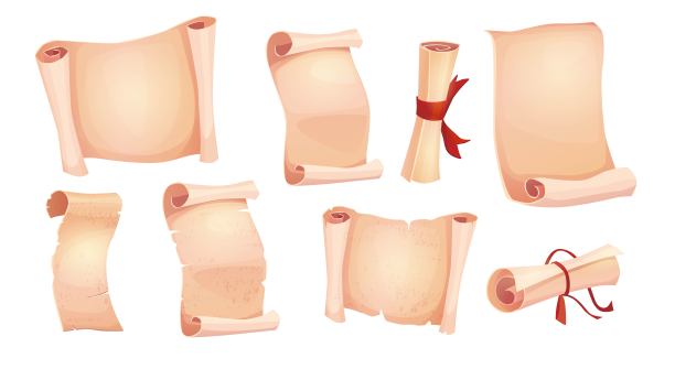 古老的羊皮纸、纸、卷轴莎草纸、带有复古纹理的古老地图。卡通矢量插图敌人2d游戏。图片下载