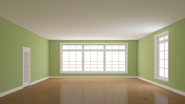 绿色室内墙壁。一个带有浅色拼花地板的空房间的概念图片下载