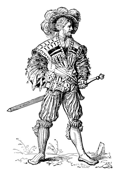 Landsknecht军官(日耳曼雇佣兵)-老式雕刻插图图片下载