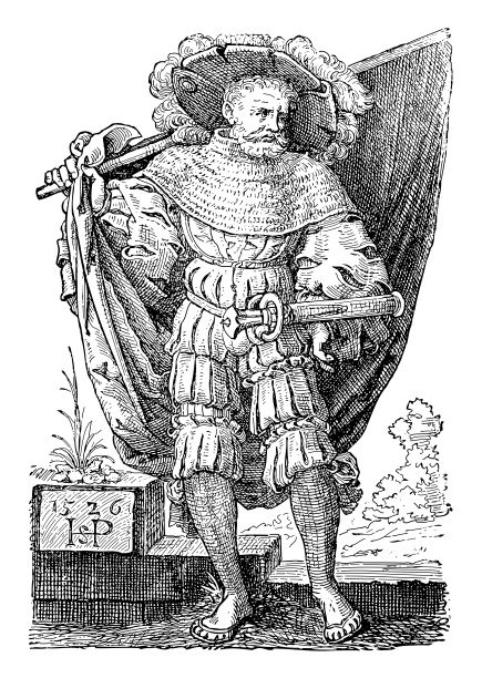 Landsknecht(日耳曼雇佣兵)-老式雕刻插图图片下载