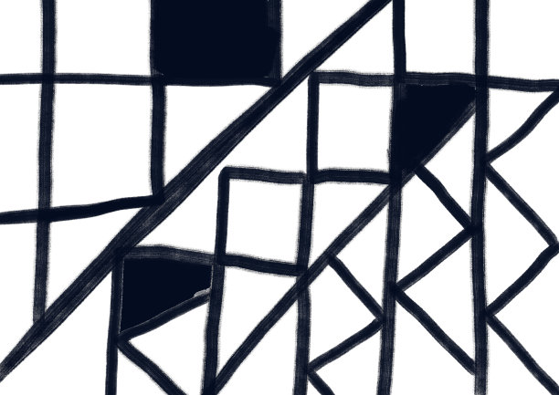 宁静的非洲艺术锯齿图案在黑色背景，剪贴艺术与抽象艺术。泥布墨水，黑白相间。抽象艺术的墙壁艺术，印刷和海报图片下载