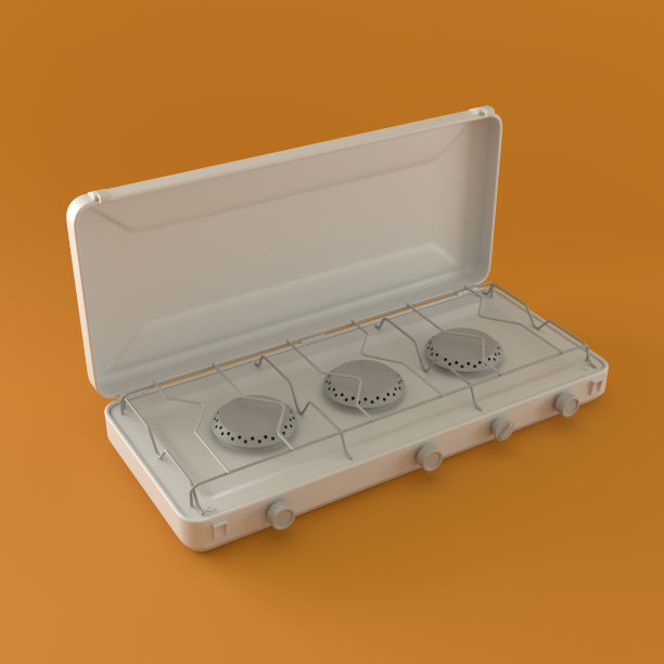 橙色背景上的单色露营煤气炉，3d渲染图片下载