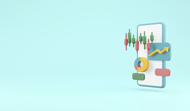 屏幕上智能手机和股市交易图形的3D渲染，背景空间为金融投资和技术的概念。3 d渲染插图。图片下载