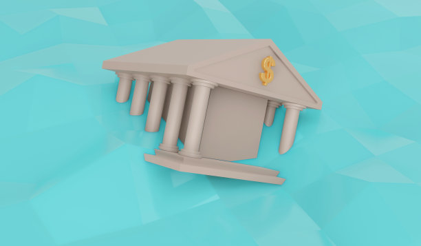 在沉没成本财务概念的背景下，对浮在水面上的金融图标进行三维渲染。3D渲染插图卡通。图片下载