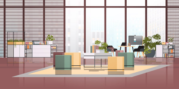 创意工作场所现代橱柜空无人办公室室内当代联合工作中心图片下载