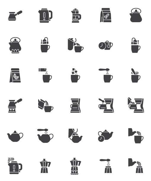 泡茶和咖啡指令向量图标集图片下载