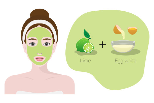 女性使用天然面膜，面部护理，化妆品，石灰和蛋清图片下载
