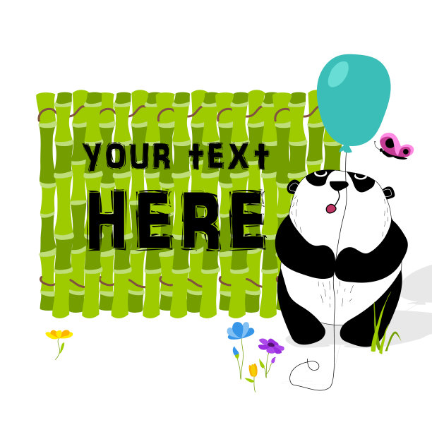 可爱和有趣的熊猫保持气球的背景。图片下载