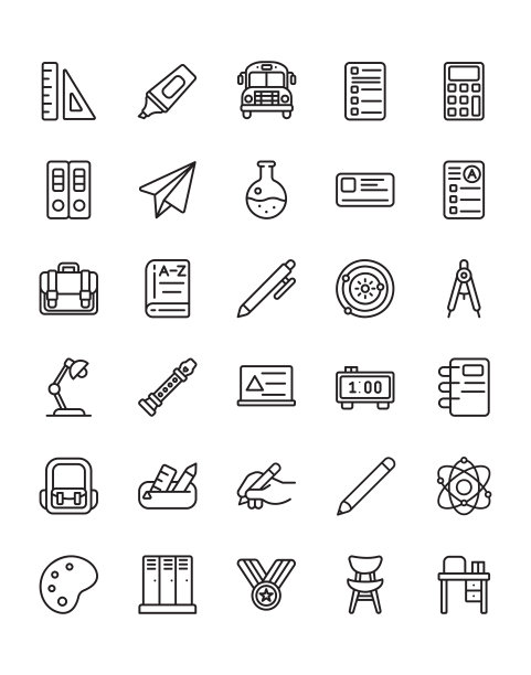 学校图标设置30孤立在白色背景上图片下载