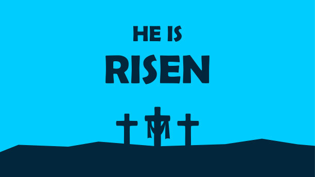 他已经上升。复活节。耶稣的复活。基督受难的地方。基督教的十字架轮廓。矢量图图片下载