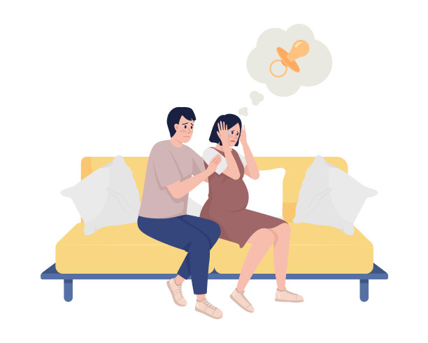 妊娠恐慌发作半平面彩色矢量字符图片下载