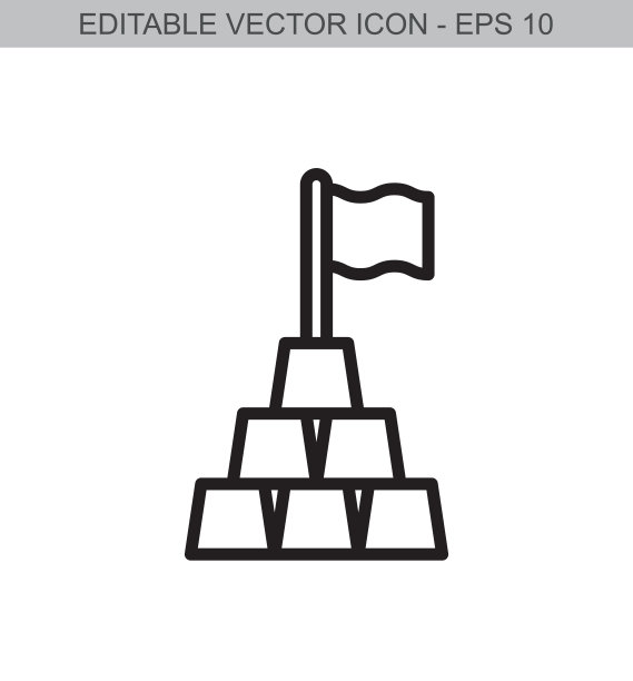 金锭上挂着旗子。可编辑的中风。像素完美。图片下载