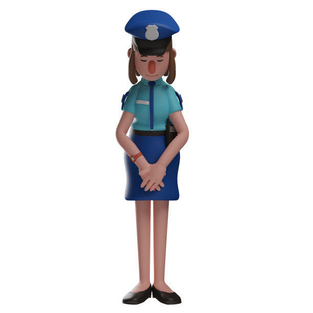 一个谦卑的3D女警卡通插画与鞠躬姿势图片下载