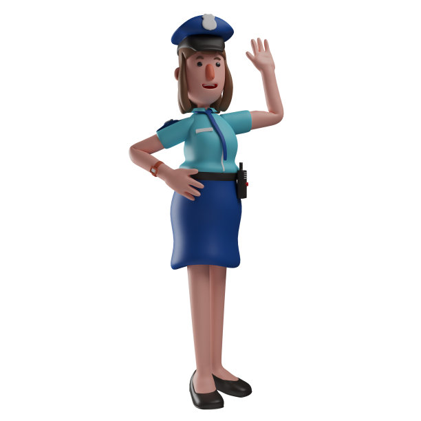 可爱的3D女警察卡通设计挥手图片下载