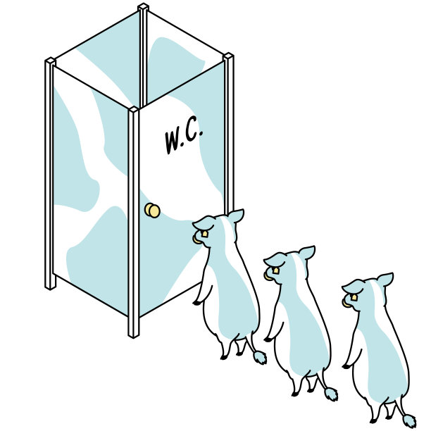 等待厕所打开的奶牛等距插图图片下载