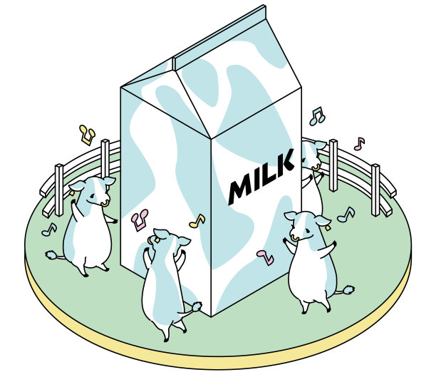 奶牛围着牛奶跳来跳去的等距图图片下载