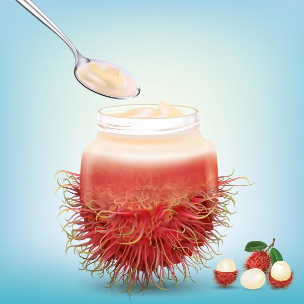 把奶油舀进红毛丹做的瓶子里。说明向量图片下载