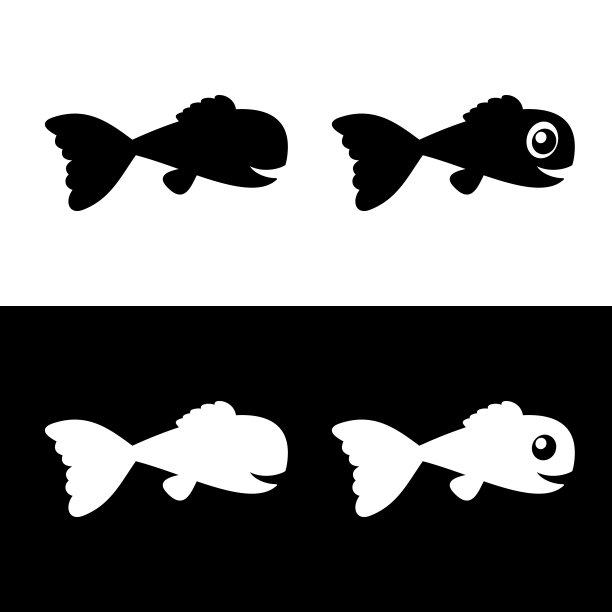 阴影的鱼游泳在他们的环境上的黑白背景-向量图片下载