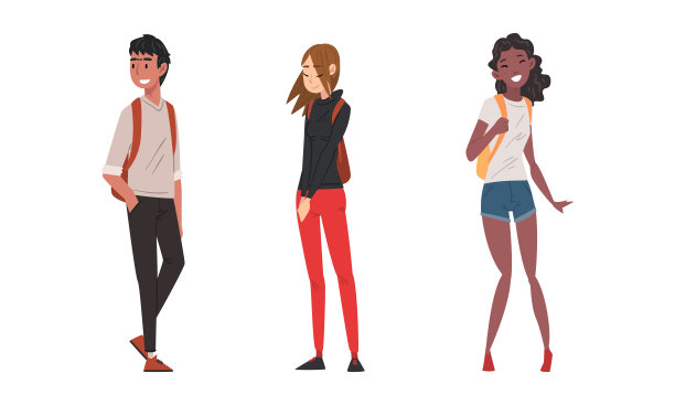 不同民族的男孩和女孩。来自不同国家的学生卡通矢量插图图片下载