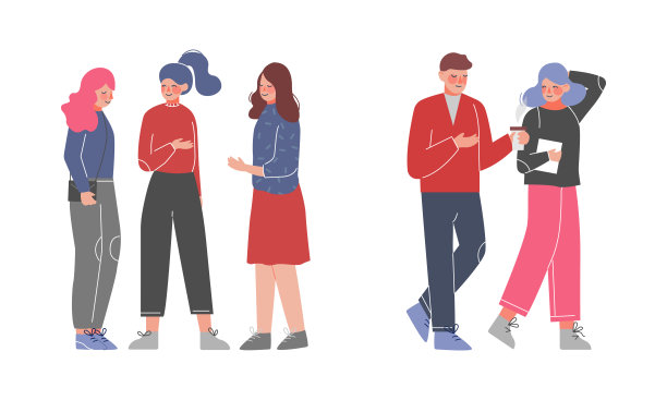 男人和女人的朋友散步与咖啡和谈话花时间在一起向量集图片下载