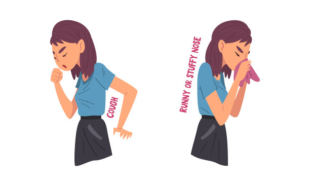 女性有感冒或流感症状咳嗽和流鼻涕向量集图片下载