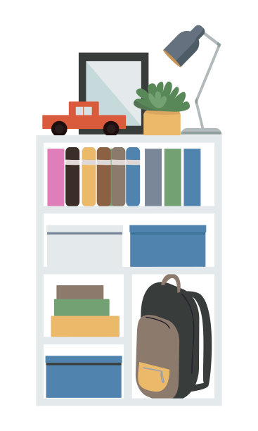 儿童书柜半平面颜色矢量对象图片下载