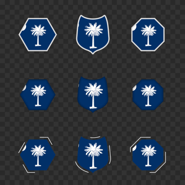 南卡罗来纳的国家标志在黑色透明的背景上，矢量旗的南卡罗来纳州。图片下载