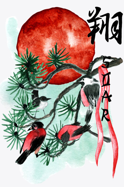 灰鹭站在湖里。日本的纸。金色框架插图。海报与亚洲主题。芦苇里的鸟儿。在墙上印刷，明信片，请柬。图片下载