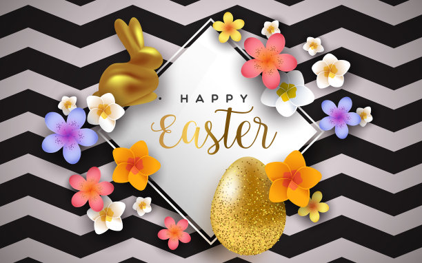 复活节快乐金兔蛋春花卡图片下载