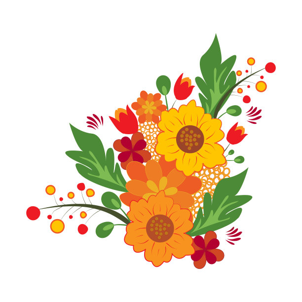 五彩缤纷的野花花束，风格化的花朵图片下载