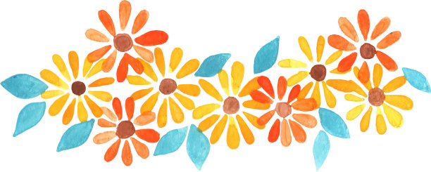 黄色和橙色的雏菊花和叶子花环图片下载