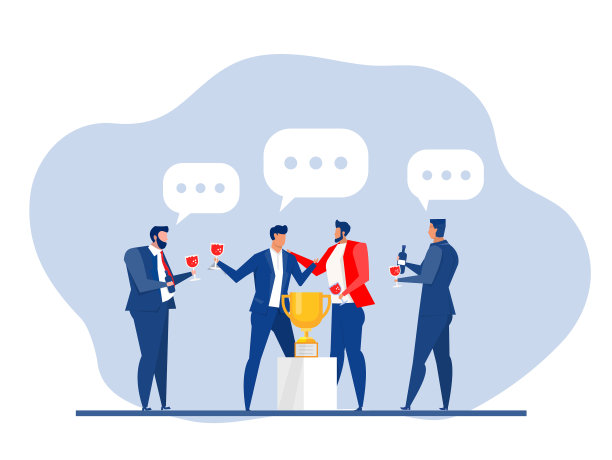 商人们用金杯庆祝成功图片下载