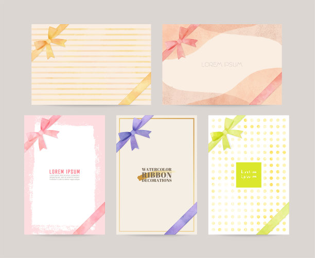 彩色水彩卡集丝带装饰图片下载