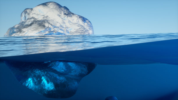 冰山的三维渲染，水下分割视图图片下载