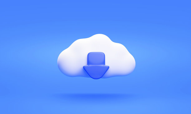 白色云的图标与下载云计算技术标志或符号三维渲染图片下载