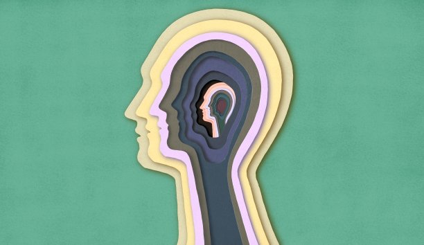 概念概念艺术思维心理心理和神秘，超现实主义肖像绘画，概念艺术品，3d插图。人类的脸。图片下载