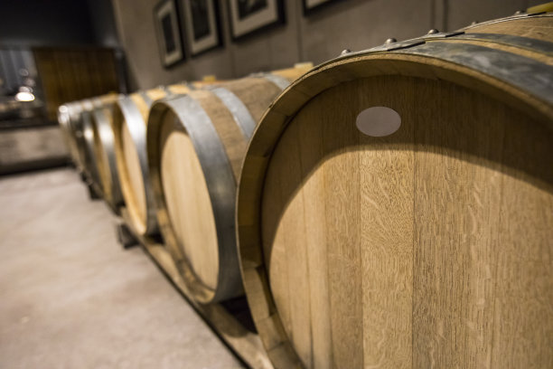 地下室一排酒桶的特写图片下载