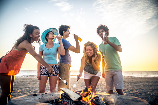 朋友们在海滩上聚会图片下载
