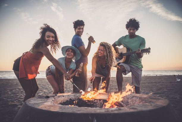 朋友们在海滩上聚会图片下载