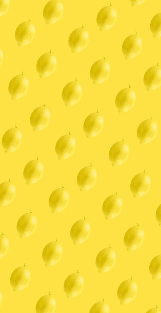柠檬作为无缝模式孤立在黄色背景上图片下载
