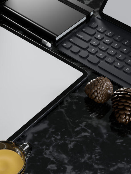 近景图像，现代豪华黑色大理石工作空间与设备。图片下载